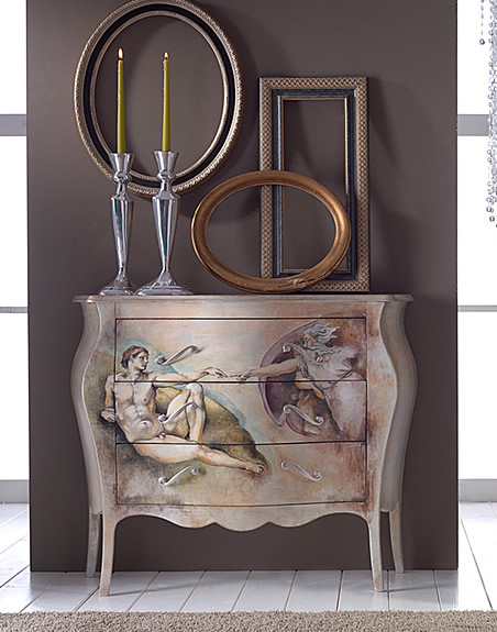 table Mobile tre cassetti con dipinto creazione Adamo